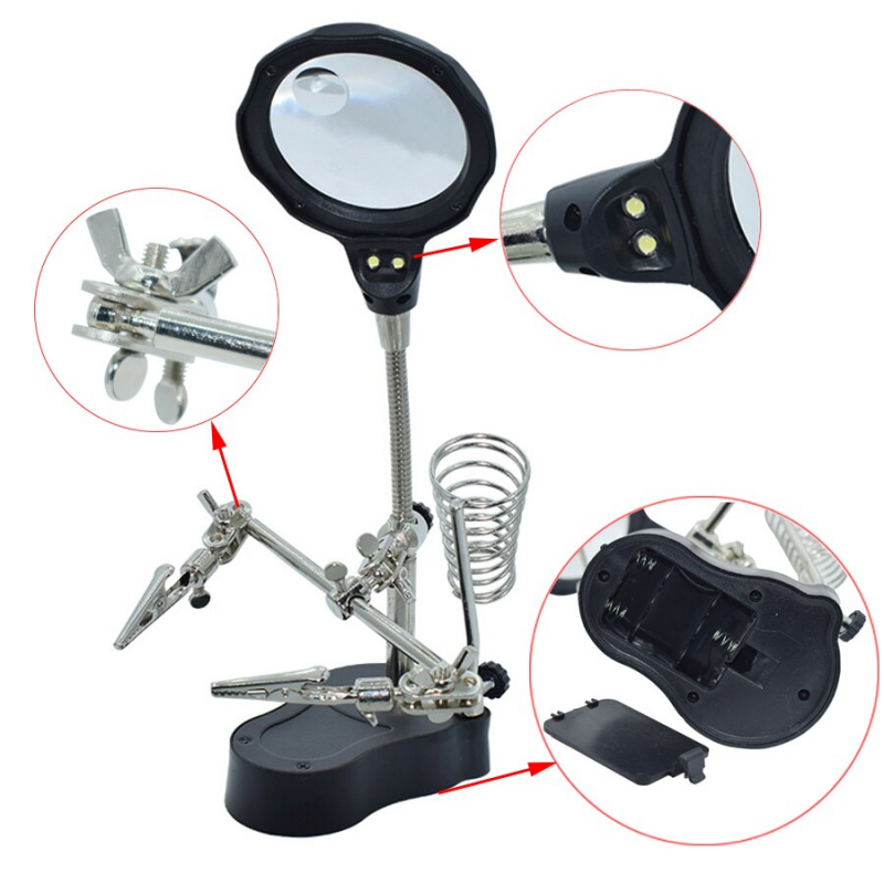 Support "troisième Main" AGT Avec Loupe LED Et Support Fer à Souder - Idéal Bricolage